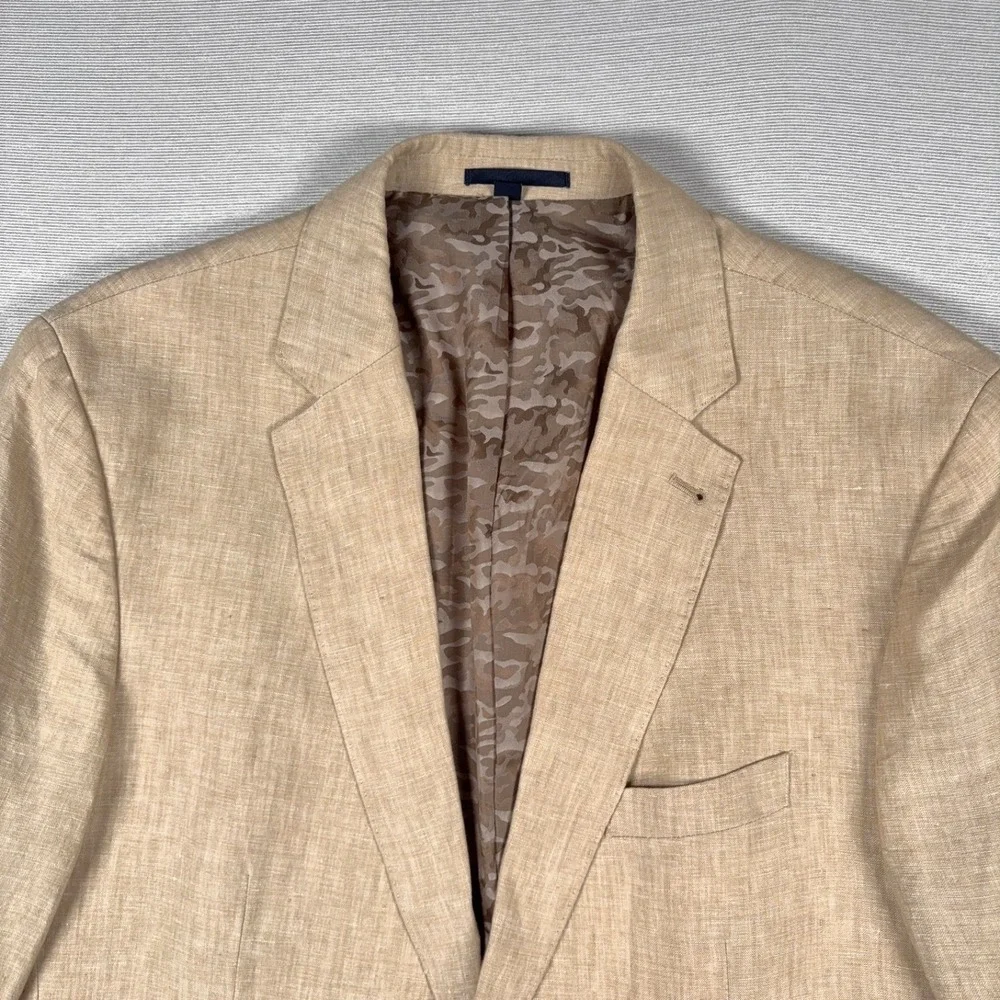 Jos A Bank Linen Blazer Mens Size 46R SLIM FIT Tan Double Vented